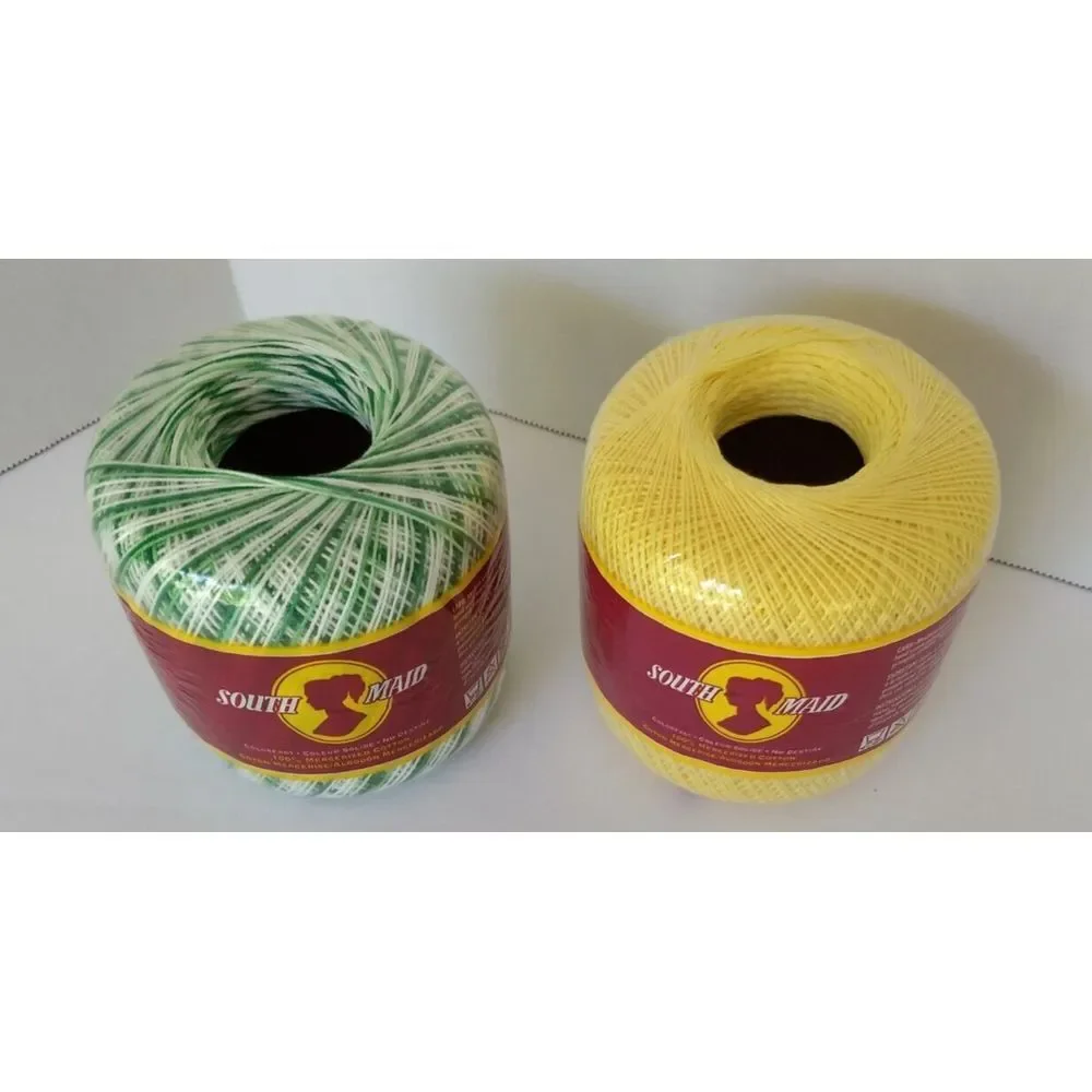 2 South Maid 100% Mercerized Crochet Cotton Colorfast Shaded Green & Soft Yellow